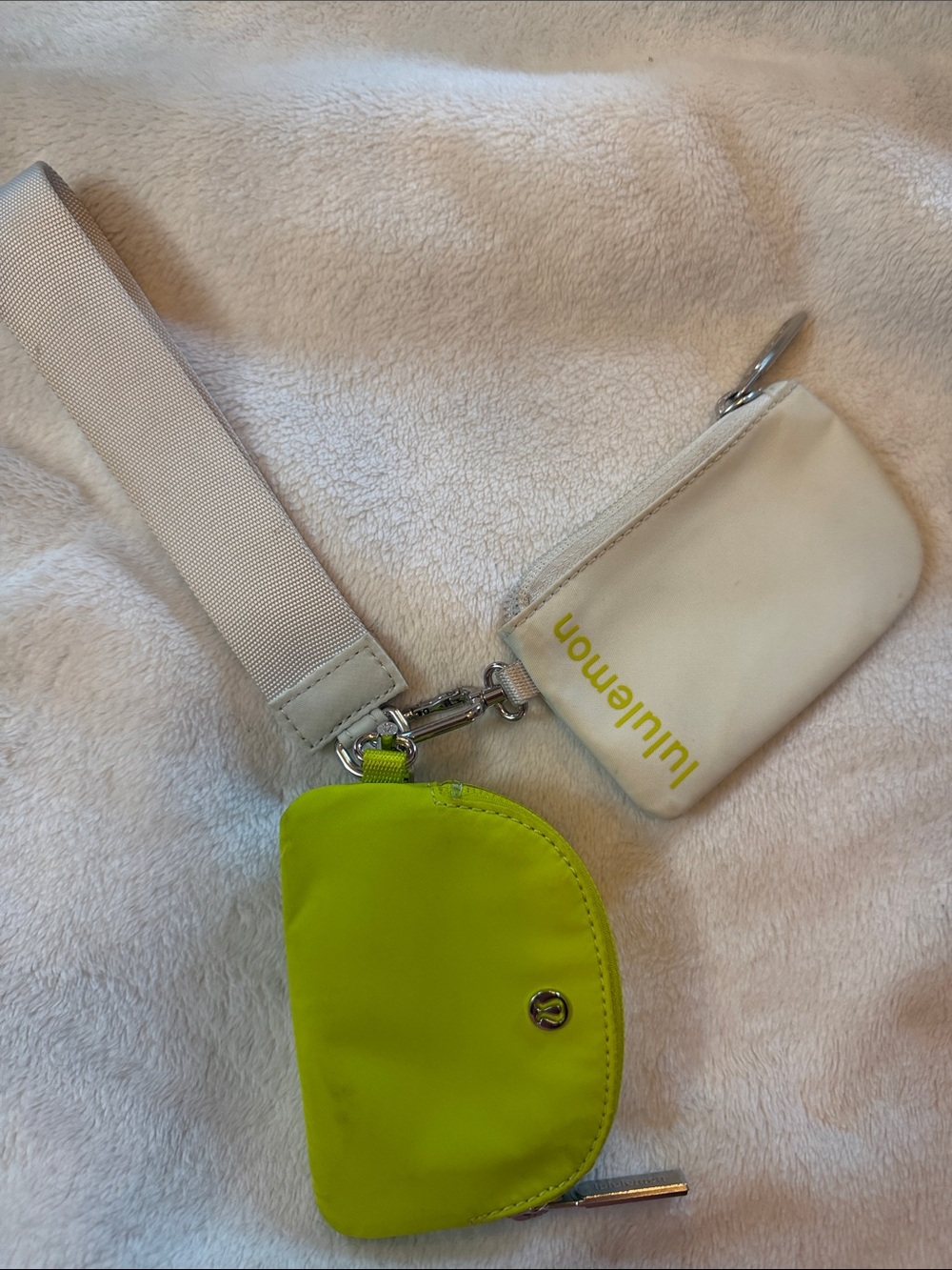 lululemon athletica Neon Green and Cream Mini Pouch Set